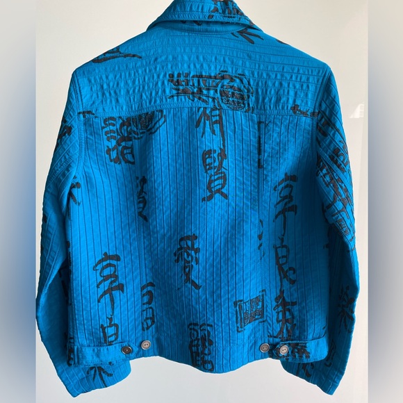 Chico’s jacket turquoise with black Chinese characters EUC fits Size M - Picture 8 of 9